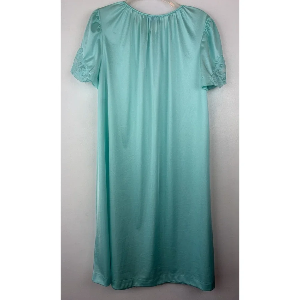 Vintage Lorraine Nightgown Robe Womens Small Button Mint Green Satin USA